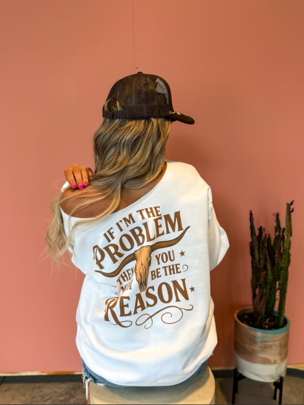 If I'm The Problem Off Shoulder White Graphic Crewneck
